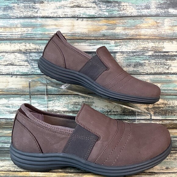 Aravon Shoes - Aravon By Rockport Loafer Womens 7D Brown Leather Slip On Comfort Shoe Round Toe